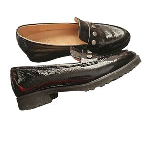 Naturalizer GAIA Lug SOLE, Heel, Black Patent Leather W Studs Sz 7 Loafers SH382